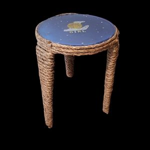 Iron & Resin Blue and Brown Accent Stool